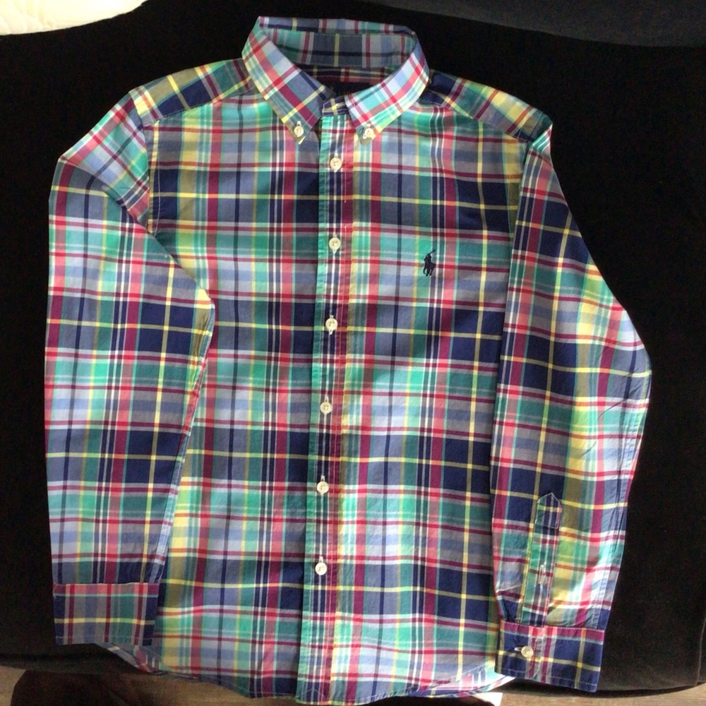 Ralph Lauren Button Down Shirt, Big Boys Size 10/12, Blue-Red Multicolor